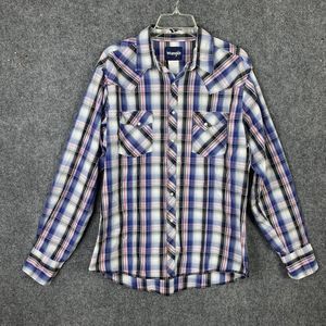 Wrangler Blue Plaid Long Sleeve Western Pearl Snap Shirt Men XL Light Weight